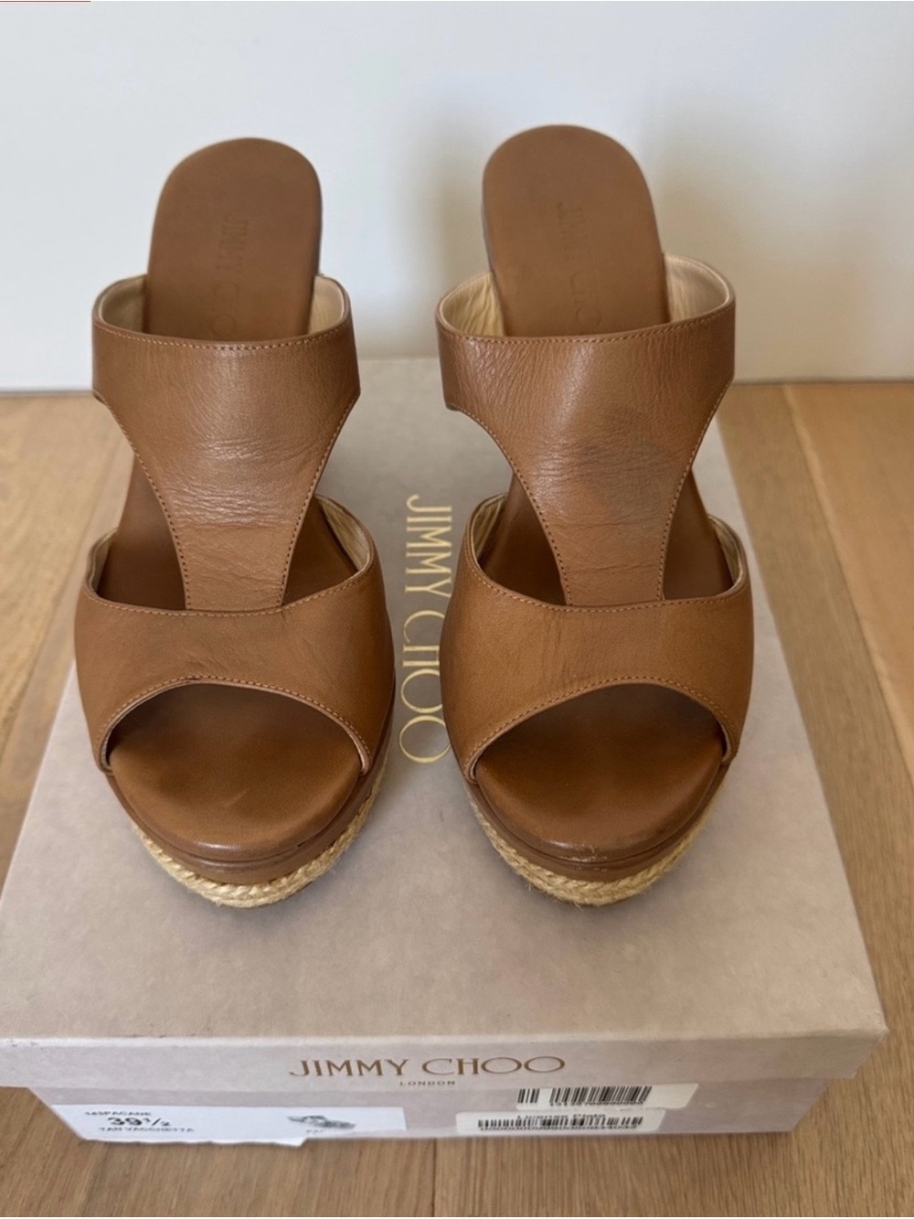 Jimmy Choo Brown Leather Espadrille Platform Wedges